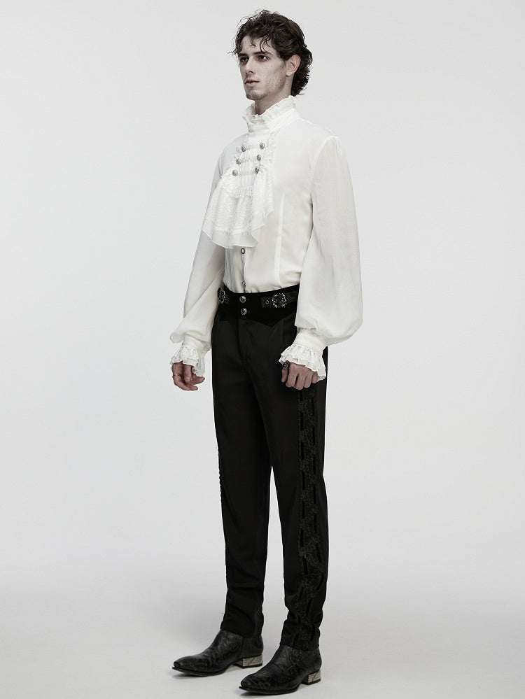 Embossing White Men's Shirt Goth Chiffon