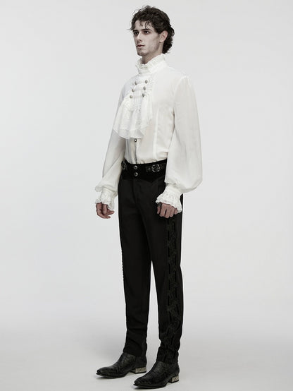 Embossing White Men's Shirt Goth Chiffon