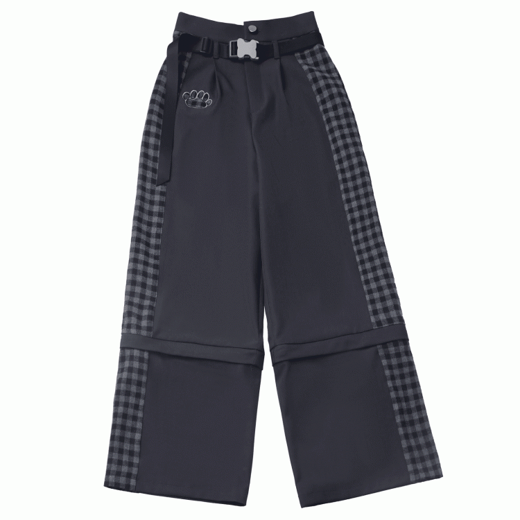 Wear Ways Zip Cuffs Techwear Zwei Hosen/Shorts Schwarz kariert mit Druckknopfgürtel