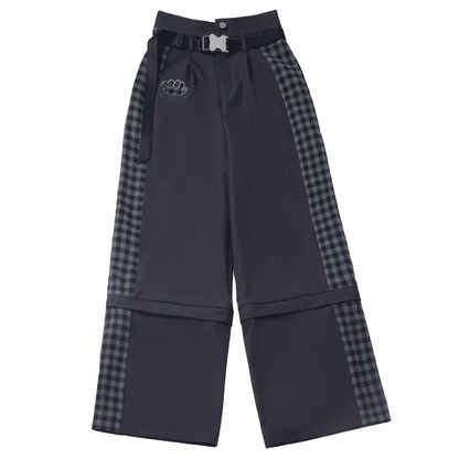 Wear Ways Zip Cuffs Techwear Zwei Hosen/Shorts Schwarz kariert mit Druckknopfgürtel