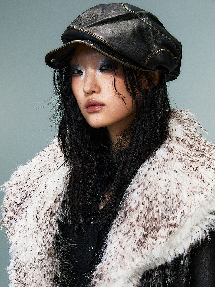 Punk Design Hat Distressed Studs Asymmetrical Black