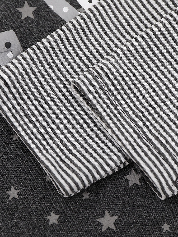 Otaku Style Gray Two-Piece Look Round Neck Long Sleeve Shirt with Bunny & Star Motif - Languid Park