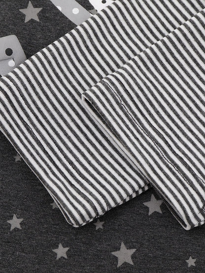 Otaku Style Gray Two-Piece Look Round Neck Long Sleeve Shirt with Bunny & Star Motif - Languid Park