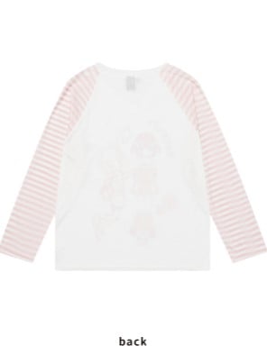 Und leichtes langes, dünnes V-Ausschnitt-Top in Blau/Rosa für Mädchen mit Cartoon-Ärmeln, Druckmuster, gestreift