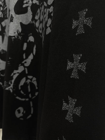 Print with Skeleton White Cross Two-Pieces Top Faux and Black