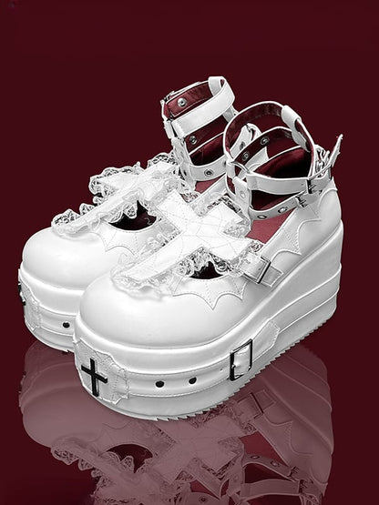 Matte White Gothic Lolita Lace Trim Cross Platform Shoes