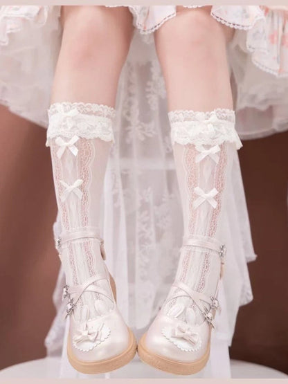 Calf Sweet Lace Socks Bow Lolita Detail Yellow (Colors: