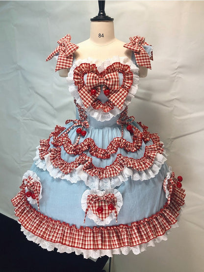 Scarlet and Navy Cherry Polka-Dot Lace JSK - Rosede Cheese