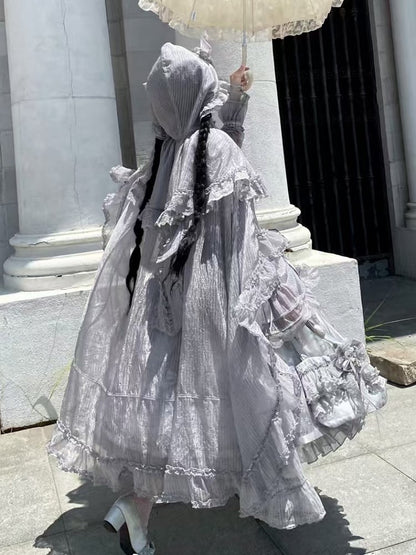 Silver Cloak Gray Trimming Ruffle Cascading