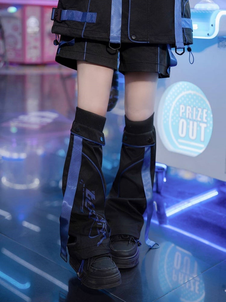 + Cyber Shorts Techwear Warmers Blue-Purple Fashion Leg Futuristic