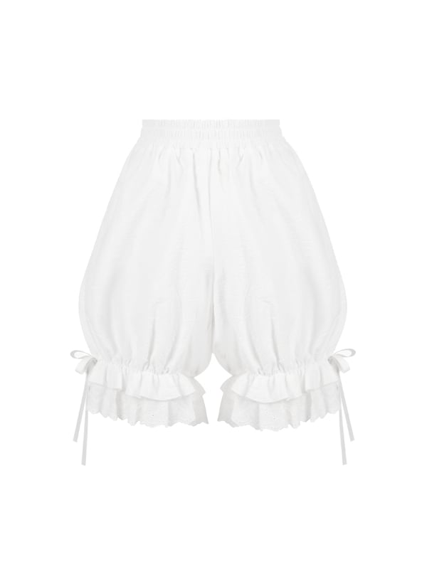 Lolita-Bloomers mit Gummizug in der Taille und Bündchen in Weiß