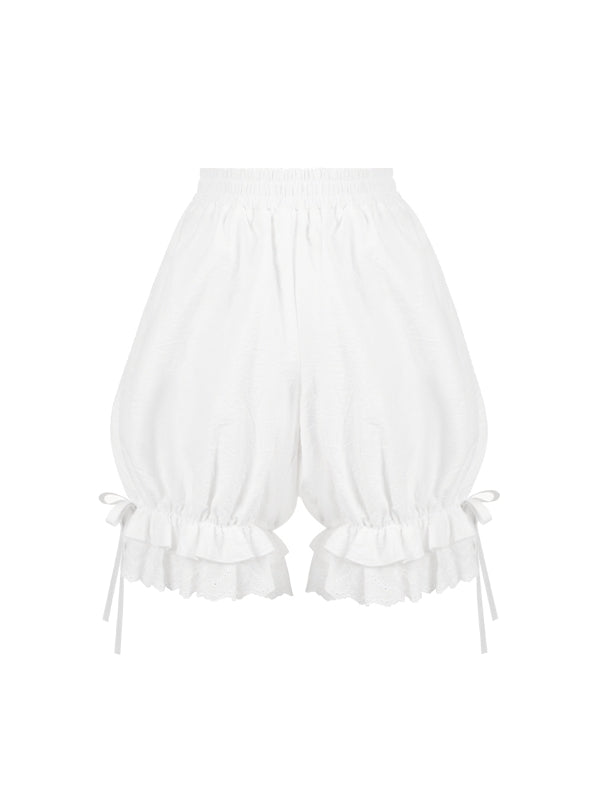 Lolita Bloomers with Elastic Waist and Cuffs in White - With PUJI