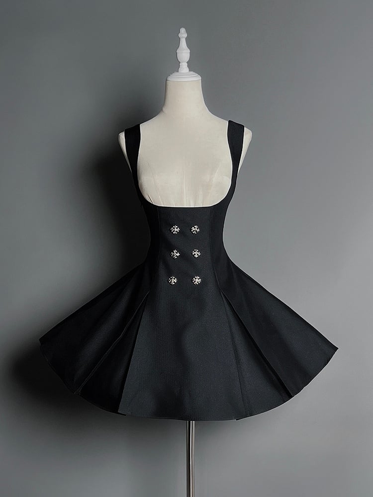 Black Lolita with Buttons Gothic Under Silver-tone Bust Dress