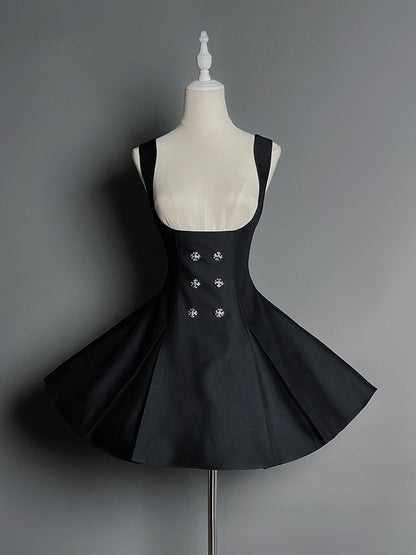 Black Lolita with Buttons Gothic Under Silver-tone Bust Dress