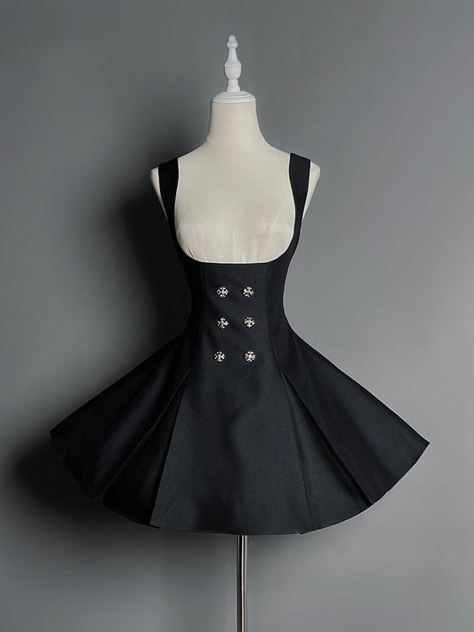 Black Lolita with Buttons Gothic Under Silver-tone Bust Dress