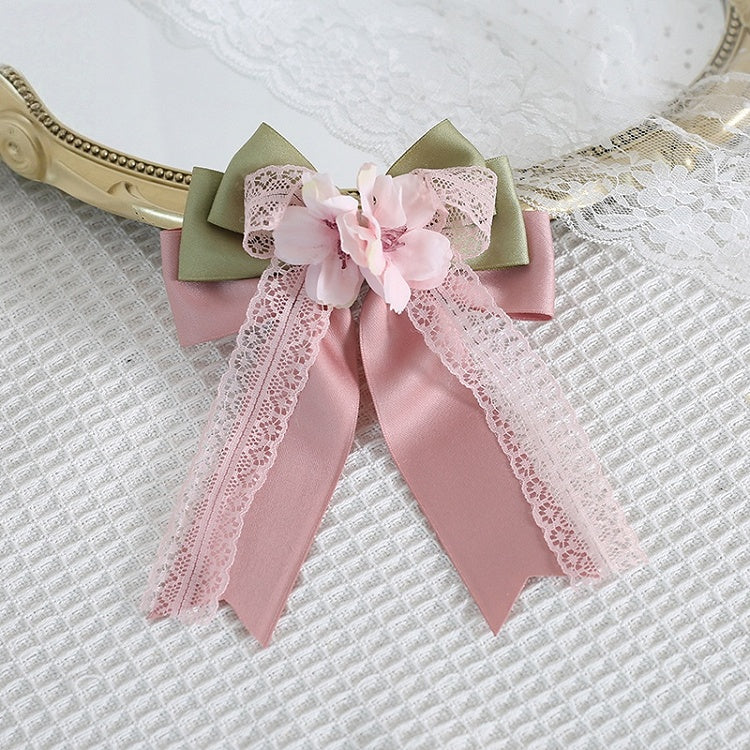 - Green Large Pink Hairclip sized Bowknot Sweet With Flowers Lace And