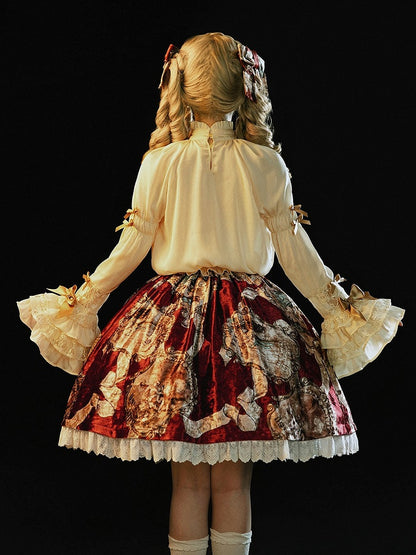 Sleeves Bell Details Rufflesand Lace Blousewith Lolita Apricot Bow