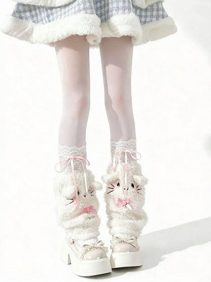Lace Thigh-High White Bow Stockings -