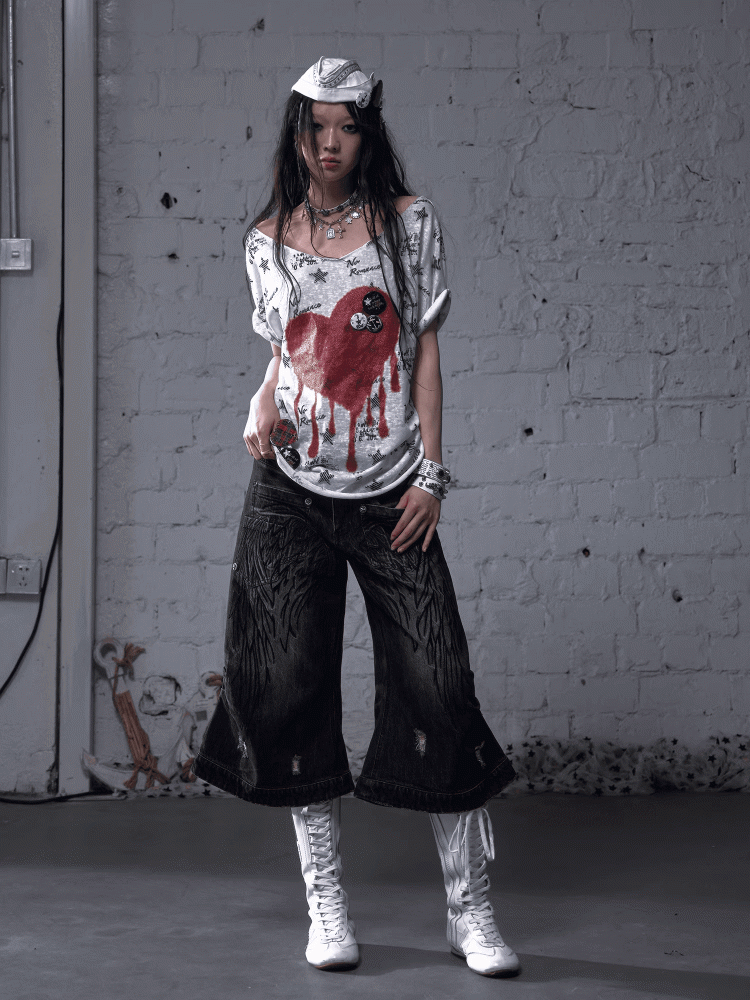 エンジェルブルー/イエロー フェードウォッシュ ディストレストホールズ