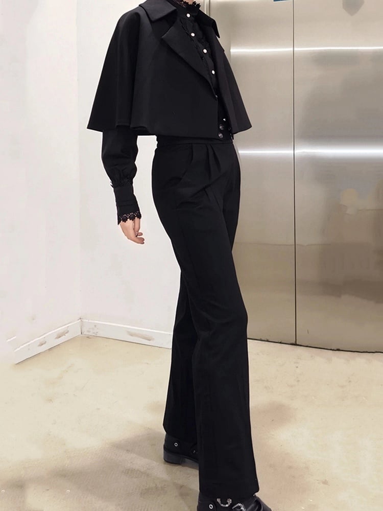 Foldover High Straight-leg Black Lolita Ouji Pants Waist