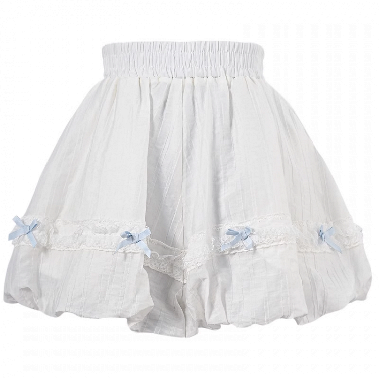 White Elastic Waist Contrast Bowknots Bloomers