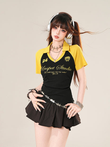 ブラック ゴムウエスト ミニバブルスカート