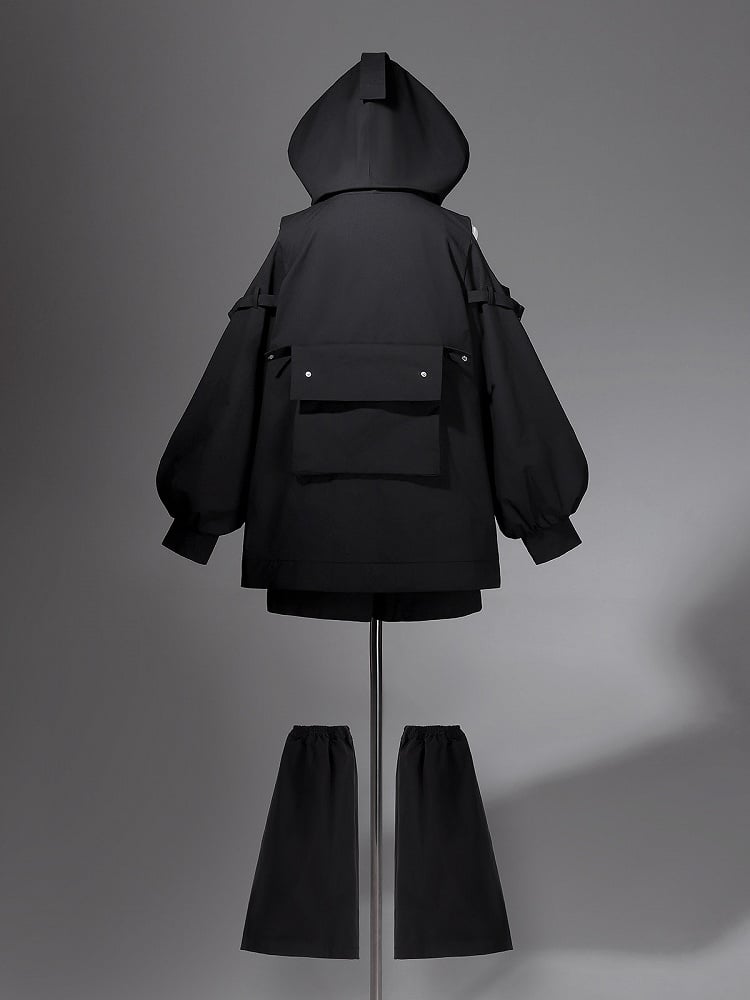 Black Shorts Techwear Jacket Leg + Open Outfit Windbreaker Shoulders Futuristic Warmers -