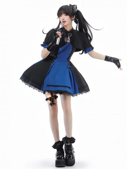 Schwarzes und dunkelblaues Punk Idol Lolita-Kleid Lolita Cropped Top Set