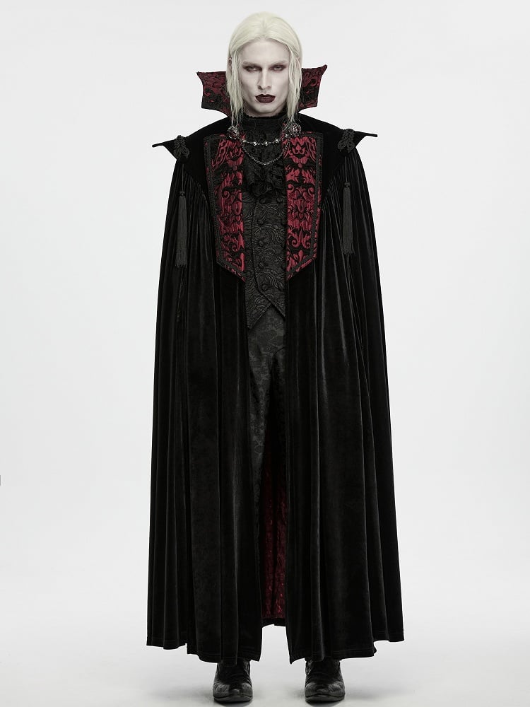 Men's Gothic Vampire Velvet Cloak in Black & Red - Punk Rave