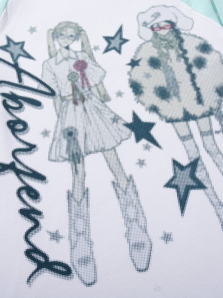 Cyan Pixel Graphic Tee with Polka Dots - Languid Park