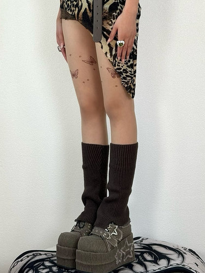 Butterfly Print Y2K Nude Tights