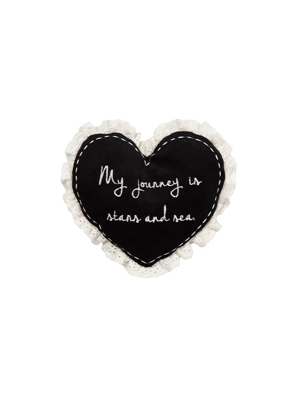 Black Heart-shaped Brooch Letter with Padded Embroidery