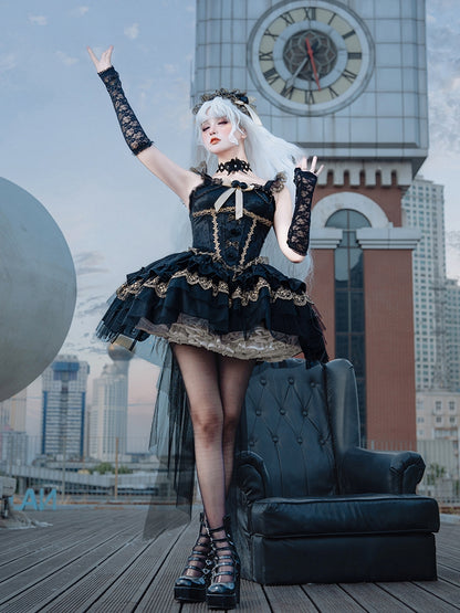 Fabric with Black Jacquard Boned Big Dress Train Balletcore Basque Bow Hime Lolita Waist