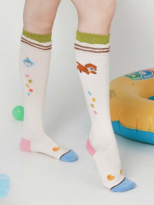 Cute Otter Pattern Ruffled Cuff Cartoon Socks