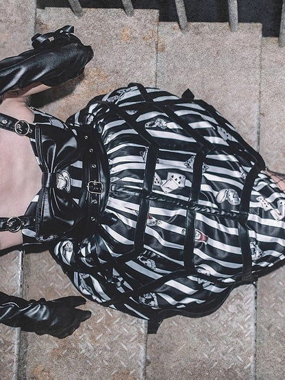 mit Spielen Schwarz Drucke Gestreiften Lolita Punk Grün Kleid Karte Dark