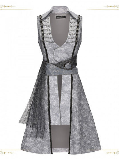 Gray Embroidery Coat Ouji Belts Two Sleeveless with Rosette Lolita