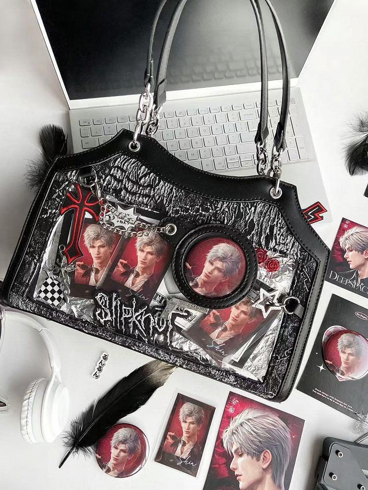 Black & Silver Snake Scale PU Ita Shoulder Bag