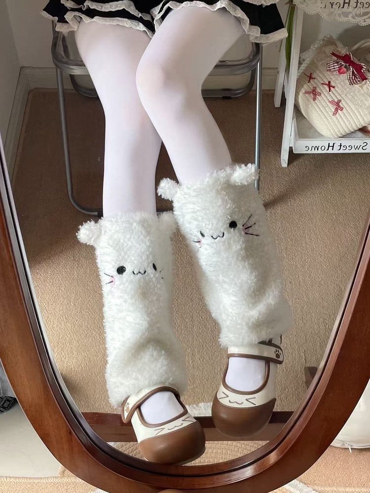 Cute Plush White/Yellow/Pink Leg Warmers