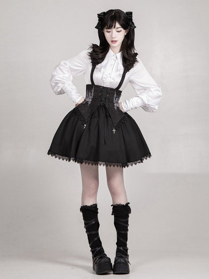 Shirt Long Foldover Gothic Cascading Sleeves Pointed Ruffles Lolita White Collar