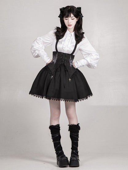 Black Detachable Short with Wast Lolita Bust Straps Gothic Version Skirt High Boned Under