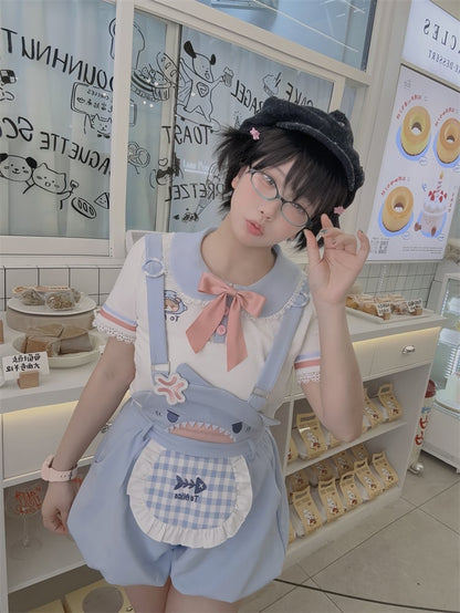 Shorts Bubble Shark Light Blue  Apron Design Overalls