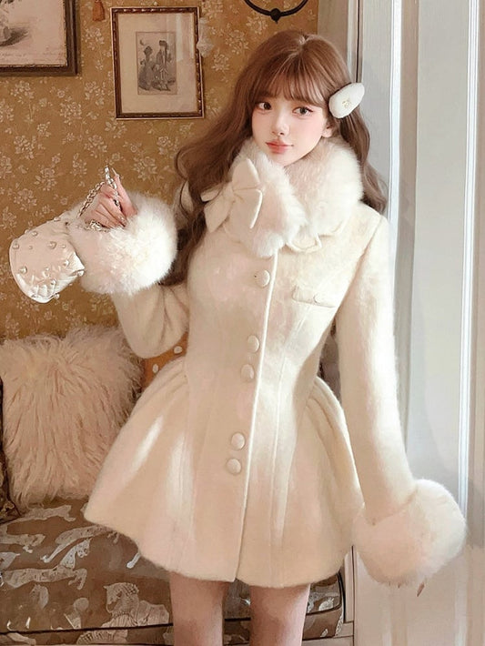 Bogen Faux Weiß Mantel Pelz Übergroßen Abnehmbare Mit