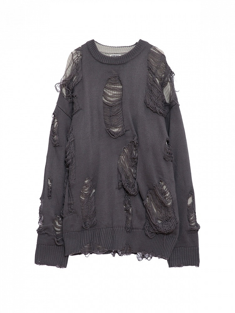 Wendbarer grauer Distressed-Pullover – Gemütliches Herbst/Winter-Essential
