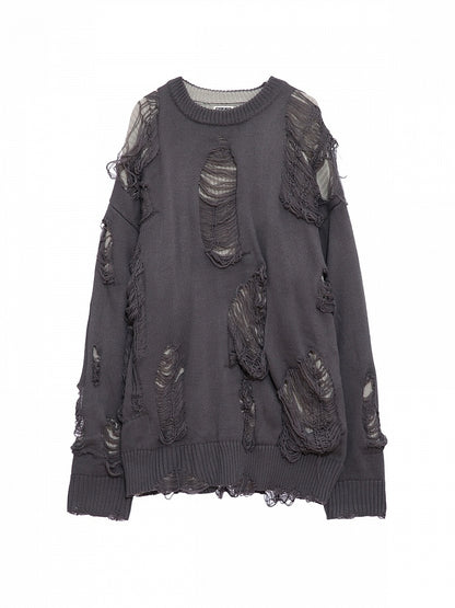 Wendbarer grauer Distressed-Pullover – Gemütliches Herbst/Winter-Essential