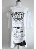 Jirai Neck Weiß Cartoon Kei T-shirt Druck Runde Mädchen