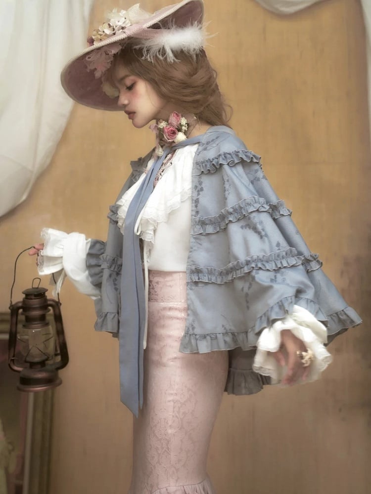 Cape Collar Lolita with Gray Trims Banded Ruffled