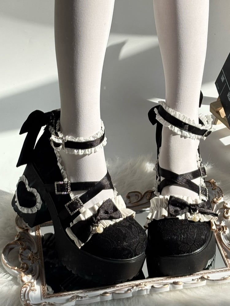 Crystal Elegant Block Mary Heel High - Lolita Buckle Black Janes Platform