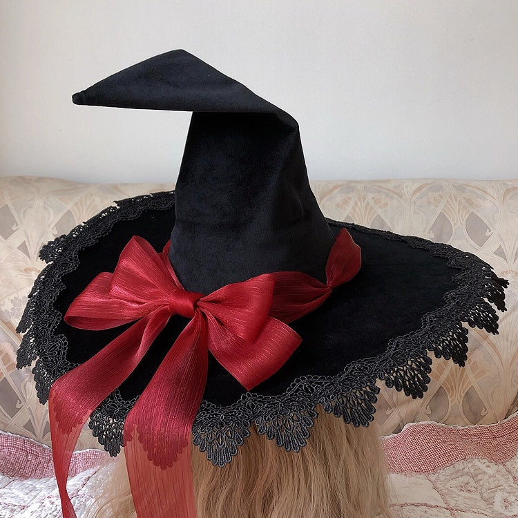 Adorned 6 Lace Bow and Options – Hat a with Edging Witch Gothic Color