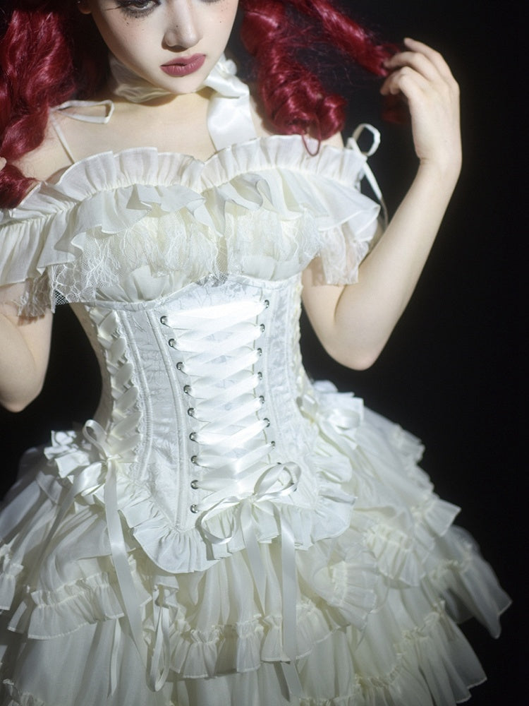 Lolita Lace-up Boned Corset White Details Gothic