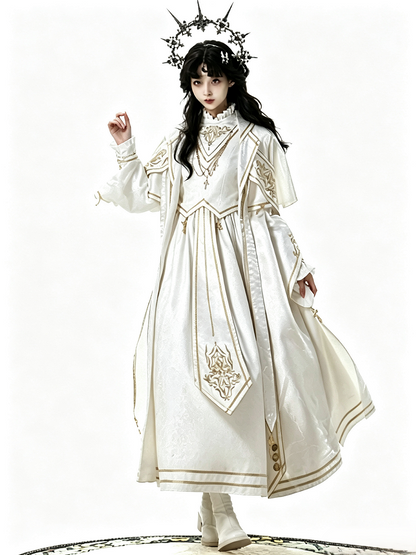 White Gold Long Sleeve Gothic Lolita Dress Coat Cross Accents - Xiong Dou Jiang